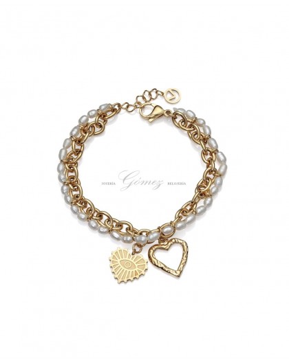 Pulsera de acero Viceroy con perlas y corazones Ref. 1363P01012