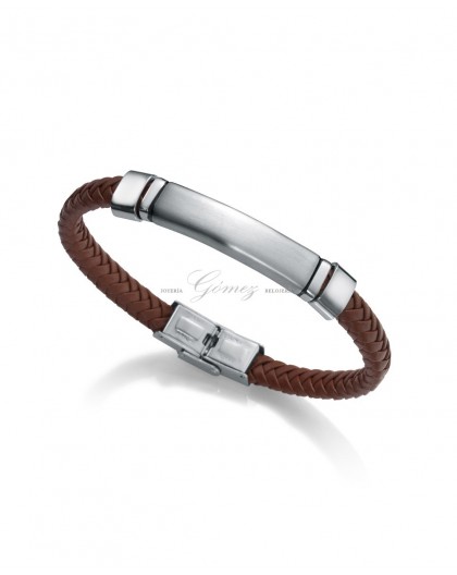 Pulsera de acero Viceroy con cuero marron Ref. 75219P01011